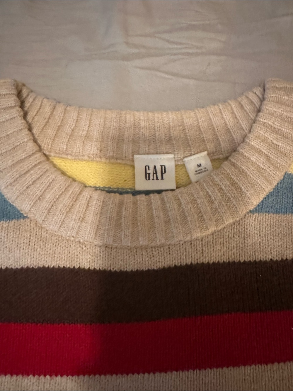 NWOT GAP Women’s Beige Crewneck Sweater with Multicolor Stripes